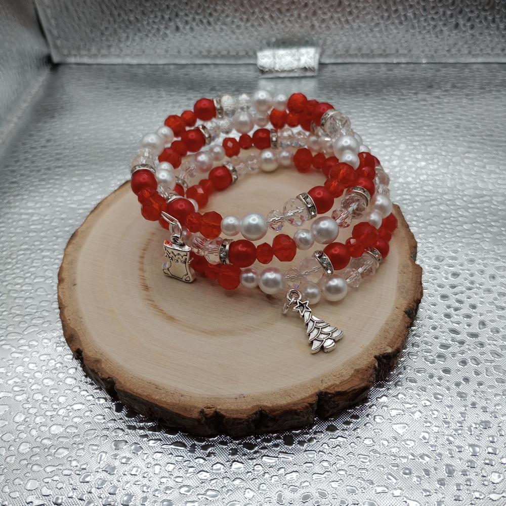 Red and Silver Beaded Bracelet Set